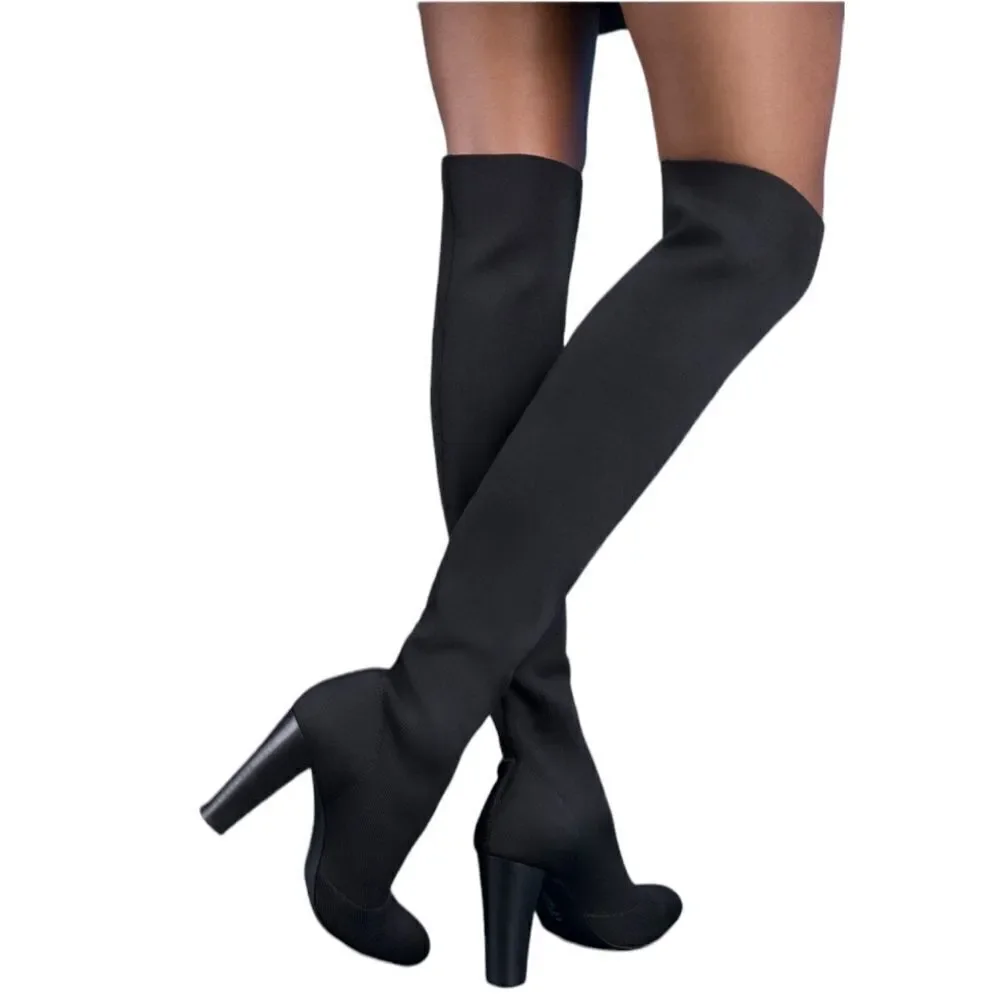 Charles By Charles David Simone Navy Blue Over-The-Knee Stretch Knit Boots